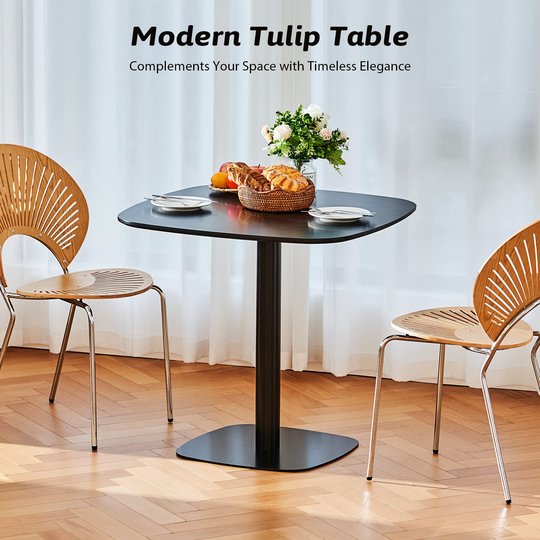 VONLUCE Modern Dining Table, 32 Inch Square Tulip Table with MDF Top and Steel Base, Small Pedestal Table for Dining Room Kitchen Living Room More, Mid Century Kitchen Table with 220lb Capacity, Black