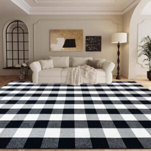 USTIDE Buffalo Plaid Rug 8x10Ft Black and White Checker Area Rug Cotton Woven Indoor Carpet for Living Room Bedroom Dining Room Washable Outdoor Patio Rugs Farmhouse Rug