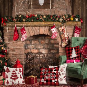 8 Pcs Christmas Decorations Christmas Pillow Covers,18 x 18 Inch Xmas Series Cushion Pillow Cover,Modern Farmhouse Christmas Throw Pillow Covers,Holiday Decor Throw Cushion Case for Home Couch (Red)