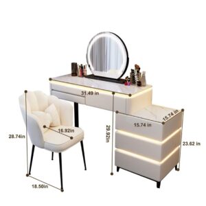 VELLE Vanity, Makeup Vanity with Cabinets and Ambient Light, Vanity Desk Set includes Smart HD Lighted Mirror and Vanity Chairs, Solid Wood Frame Vanity for Bedroom (31.5", 6 Drawers)