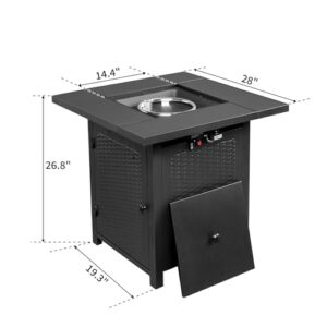 28-Inch Stainless Steel Fire Table，50000 BTU Gas Firepit with Volcanic Stone Black