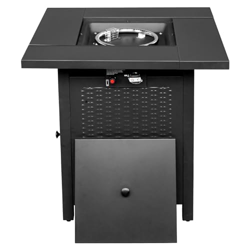 28-Inch Stainless Steel Fire Table，50000 BTU Gas Firepit with Volcanic Stone Black