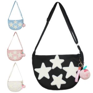 star messenger bag, goth purse kawaii gothic bag y2k heart shaped, women hobo shoulder bag for travel, vintage casual aesthetic crossbody bag (black)