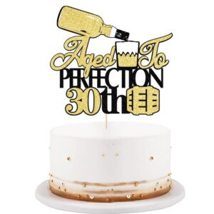 Black and gold flashes Aged To Perfection 30th Birthday Cake Topper，Whiskey 30 th Cake decoration，happy 30th birthday Cake Topper，Vintage 30thyear old themed party decorations (30)