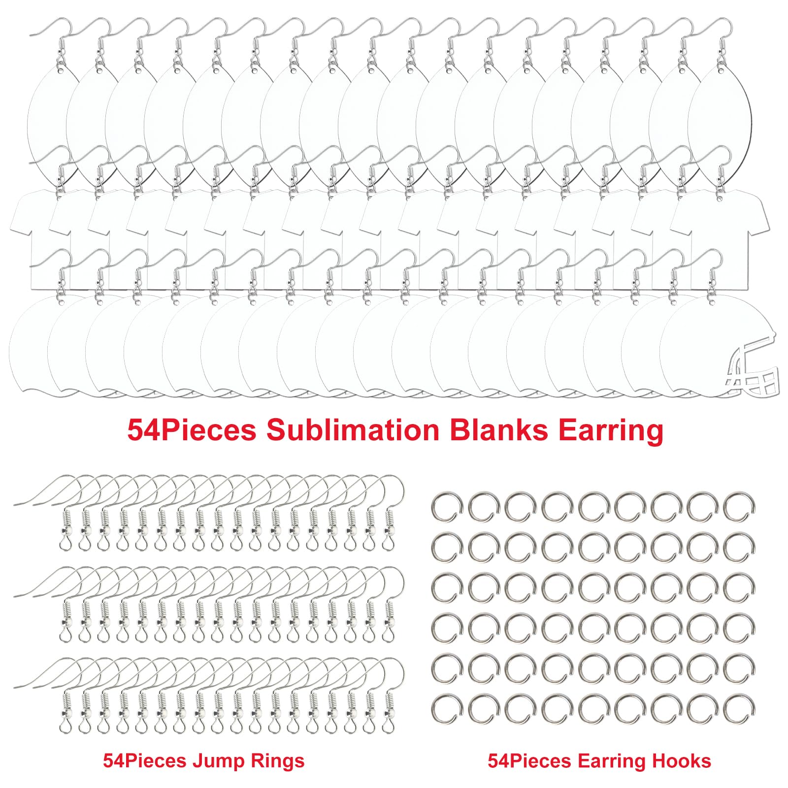 Whaline 54Pcs Sublimation Blank Football Helmet Shirt Earrings Bulk Heat Transfer Sublimation MDF Earrings with Earring Hooks and Jump Rings for Women Jewelry DIY Crafts Making Supplies