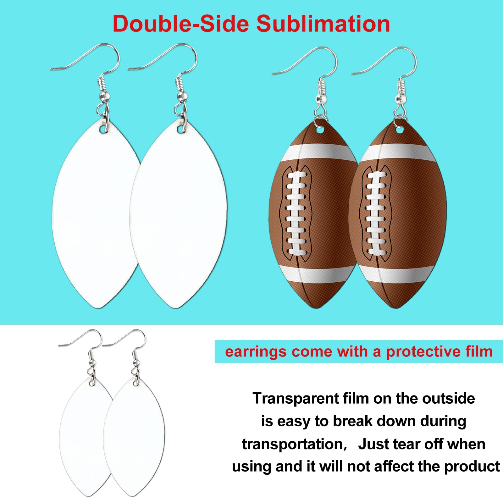 Whaline 54Pcs Sublimation Blank Football Helmet Shirt Earrings Bulk Heat Transfer Sublimation MDF Earrings with Earring Hooks and Jump Rings for Women Jewelry DIY Crafts Making Supplies