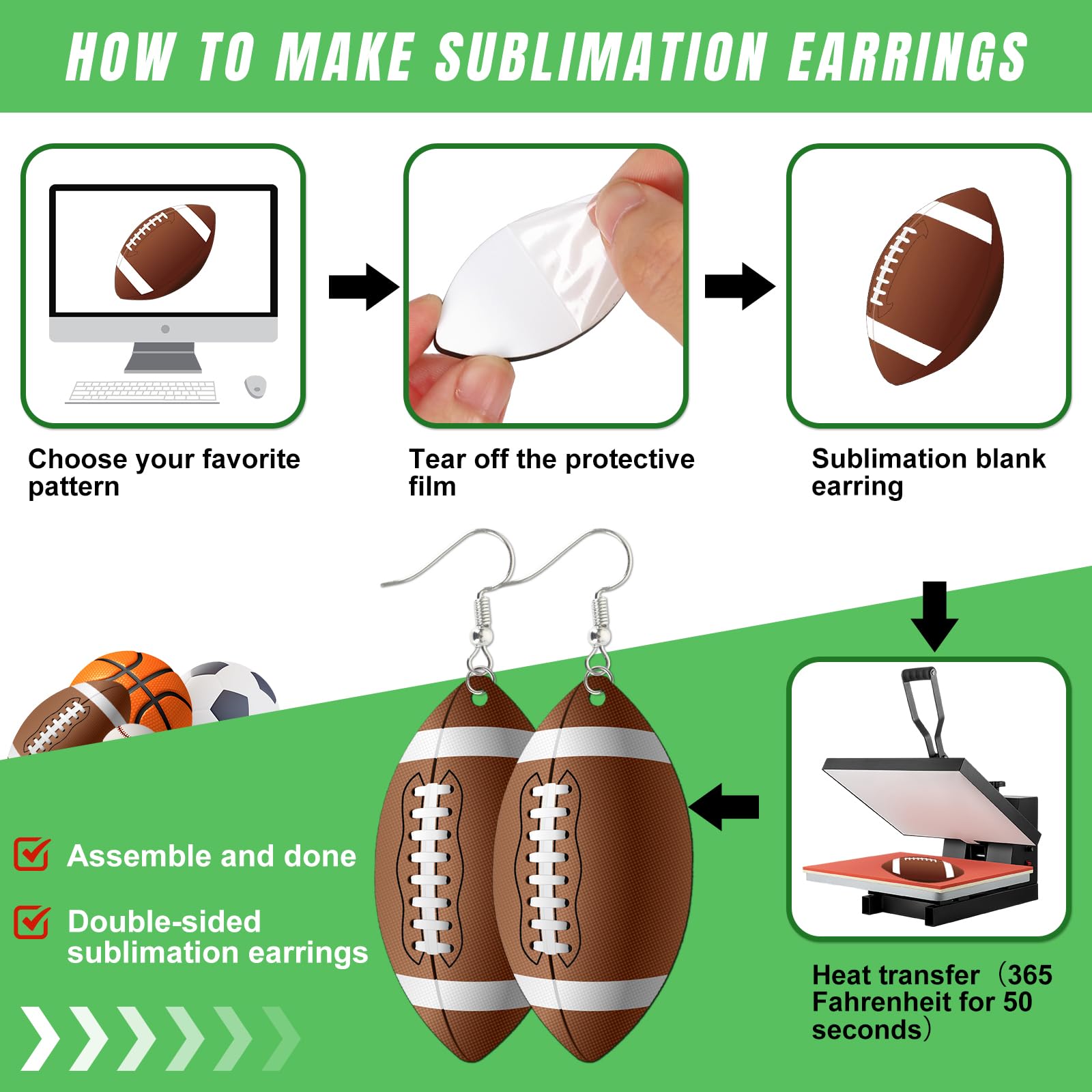 Whaline 54Pcs Sublimation Blank Football Helmet Shirt Earrings Bulk Heat Transfer Sublimation MDF Earrings with Earring Hooks and Jump Rings for Women Jewelry DIY Crafts Making Supplies