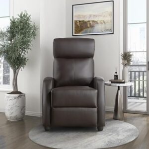 Lexicon Barbal 27" W Faux Leather Push Back Recliner Chair, Dark Brown