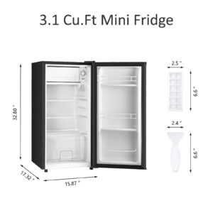 HAILANG 3.1 Cu.Ft Mini Fridge with Freezer, Single Door Mini Refrigerator, 5 Settings Temperature Adjustable, Compact Refrigerator for Apartment,Dorm, Office, Bedroom