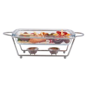 banlicali chafing dish, rectangular buffet chafer with stainless steel frame, tempered glass container and fuel holders, countertop 2l warmers container with lid for parties restaurant silver