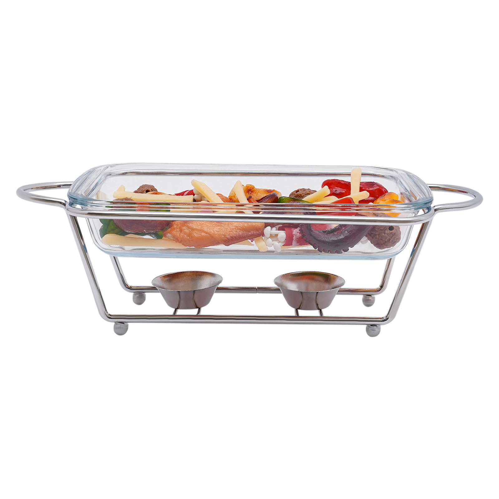 BANLICALI Chafing Dish, Rectangular Buffet Chafer with Stainless Steel Frame, Tempered Glass Container and Fuel Holders, Countertop 2L Warmers Container with Lid for Parties Restaurant Silver