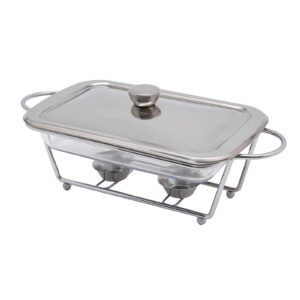 BANLICALI Chafing Dish, Rectangular Buffet Chafer with Stainless Steel Frame, Tempered Glass Container and Fuel Holders, Countertop 2L Warmers Container with Lid for Parties Restaurant Silver