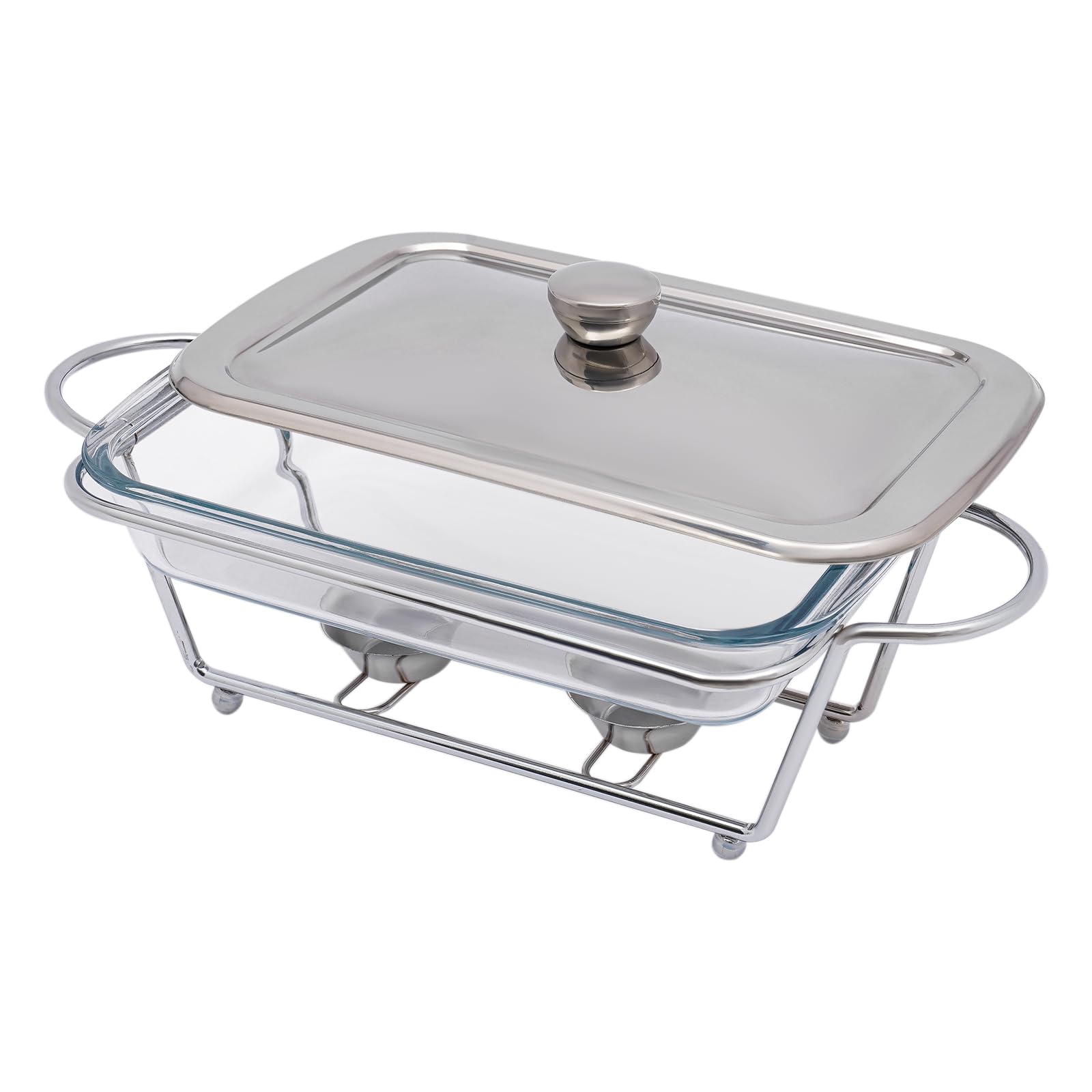 BANLICALI Chafing Dish, Rectangular Buffet Chafer with Stainless Steel Frame, Tempered Glass Container and Fuel Holders, Countertop 2L Warmers Container with Lid for Parties Restaurant Silver