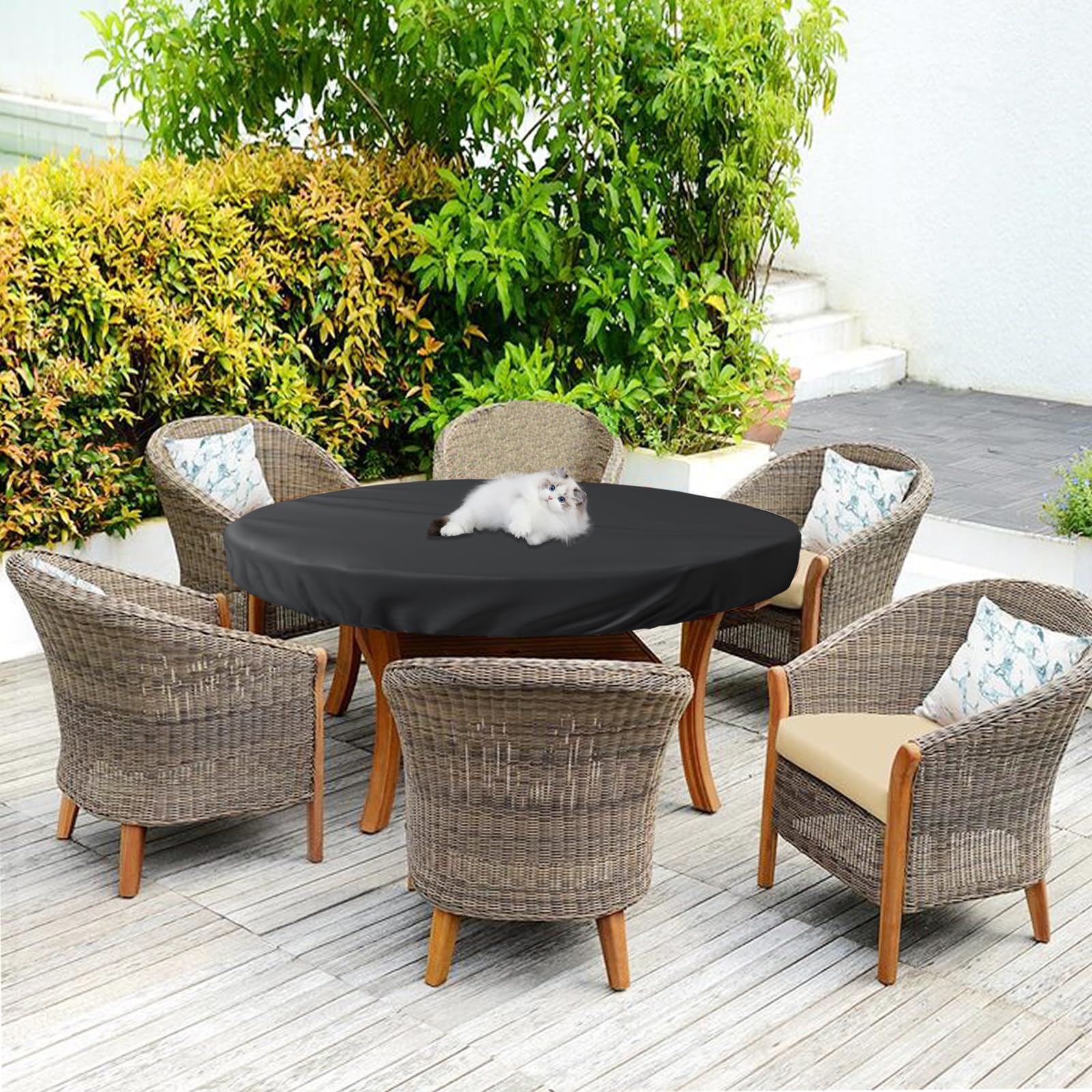 SoloToo Outdoor Round Table Cover,Waterproof Anti-UV Patio Round Table Top Covers,Fits Round Patio Furniture Up to 26" - 28" Diameter (Black)