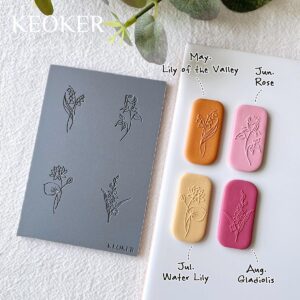 Keoker Polymer Clay Texture Sheets, Birth Month Flower Clay Texture Mat for Making Earrings Jewerly, Polymer Clay Earrings Tools, Floral Clay Texture Stamps