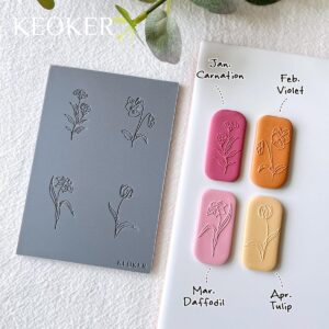 Keoker Polymer Clay Texture Sheets, Birth Month Flower Clay Texture Mat for Making Earrings Jewerly, Polymer Clay Earrings Tools, Floral Clay Texture Stamps