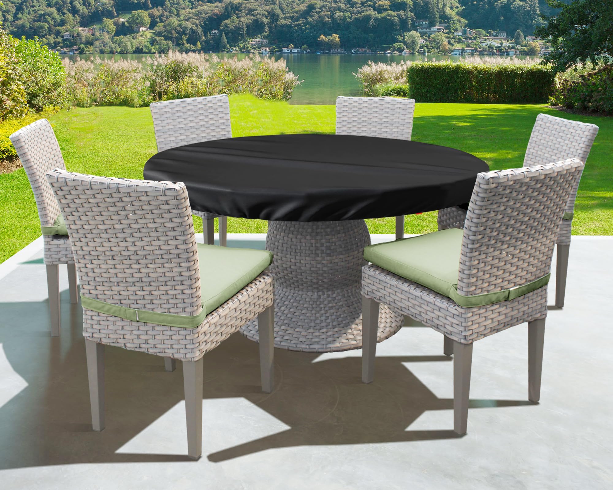 SoloToo Outdoor Round Table Cover,Waterproof Anti-UV Patio Round Table Top Covers,Fits Round Patio Furniture Up to 55" - 56" Diameter (Black)