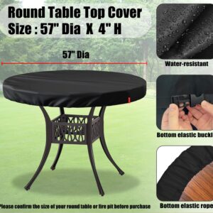 SoloToo Outdoor Round Table Cover,Waterproof Anti-UV Patio Round Table Top Covers,Fits Round Patio Furniture Up to 55" - 56" Diameter (Black)