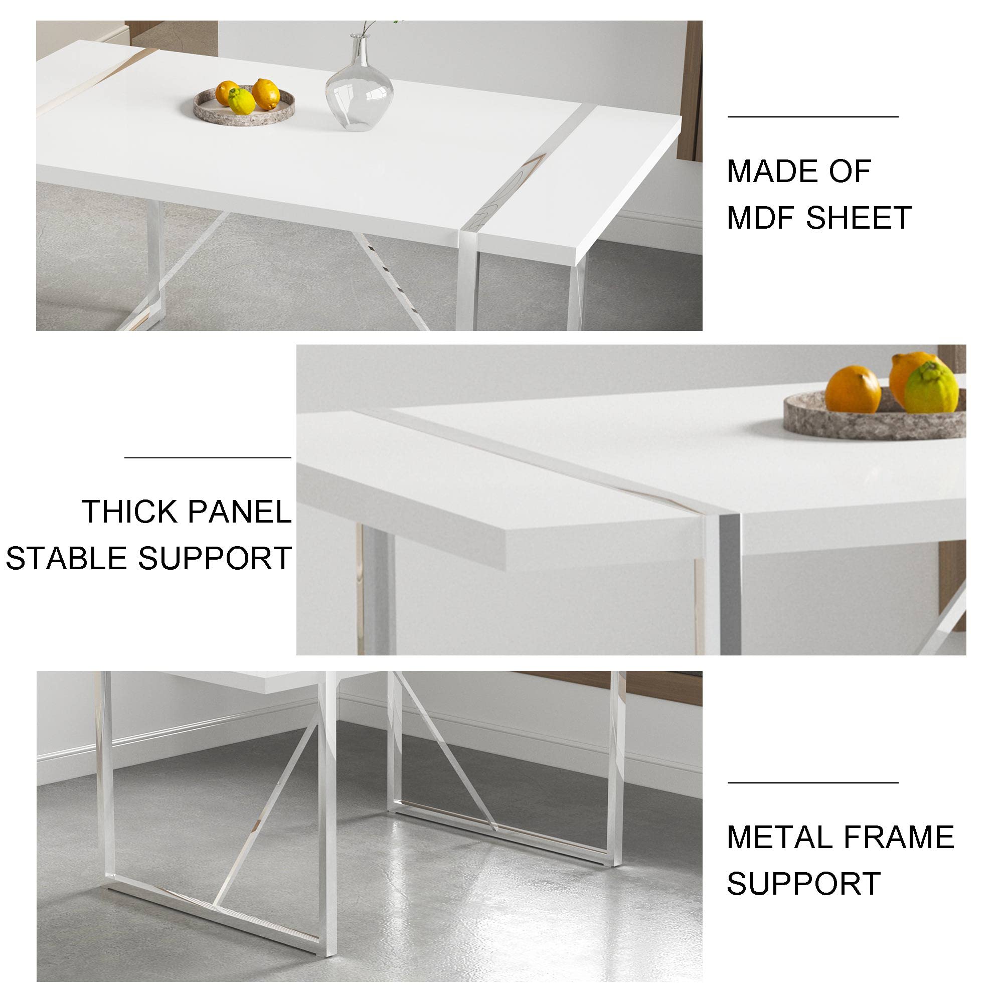 FURNITO Dining Table Set for 6,Modern Rectangle White Dining Table with PU Dining Chairs 6,Ideal for Home,Kitchen Dining Room,Kitchen Table and Chairs for 6