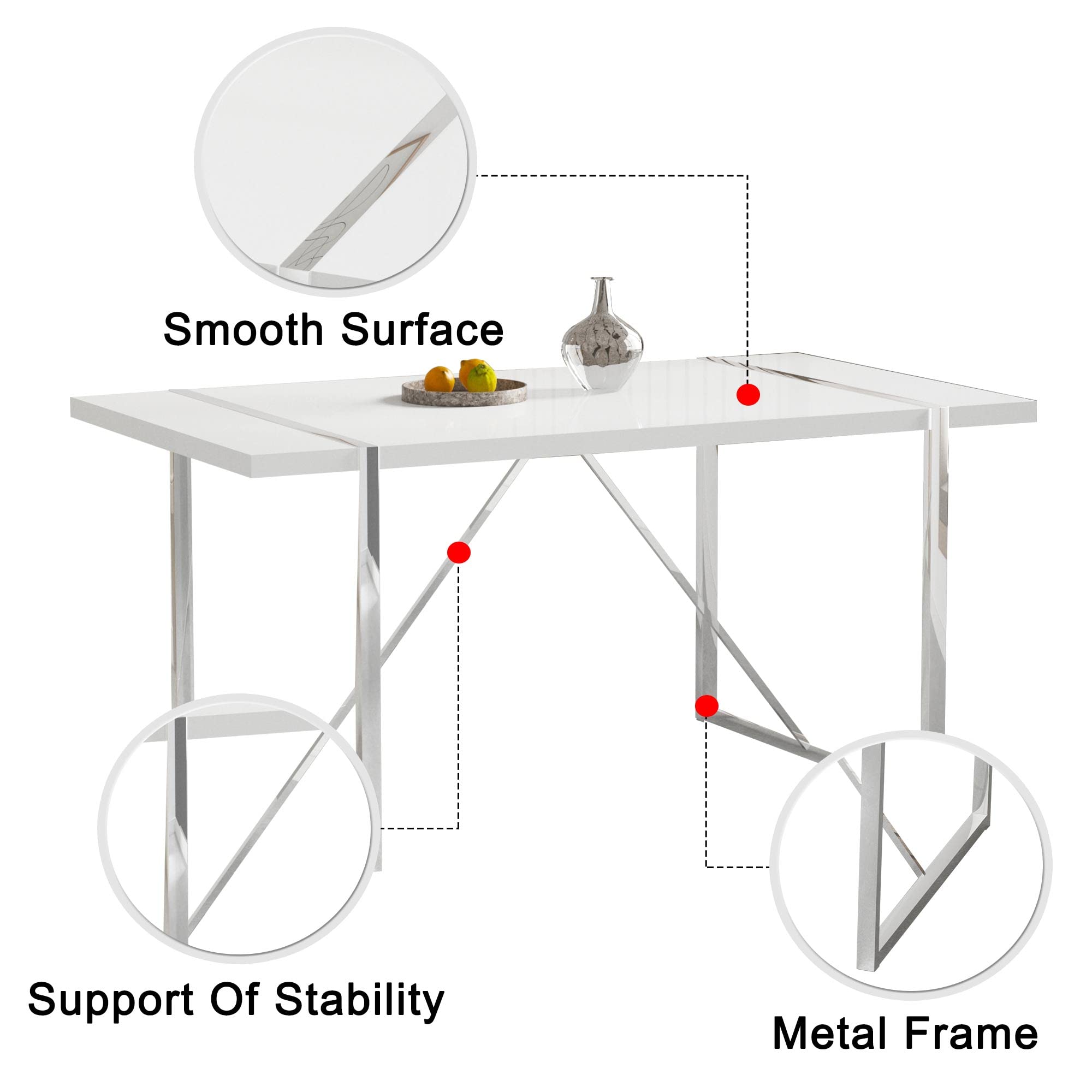 FURNITO Dining Table Set for 4,Modern Rectangle White Dining Table with PU Dining Chairs 4,Ideal for Home,Kitchen Dining Room,Kitchen Table and Chairs for 4