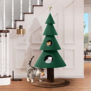 yitahome 60 inch cat tree for indoor cats, tall cat tower furniture with 2 large condos, 5ft christmas tree party decoration with cat house and beds