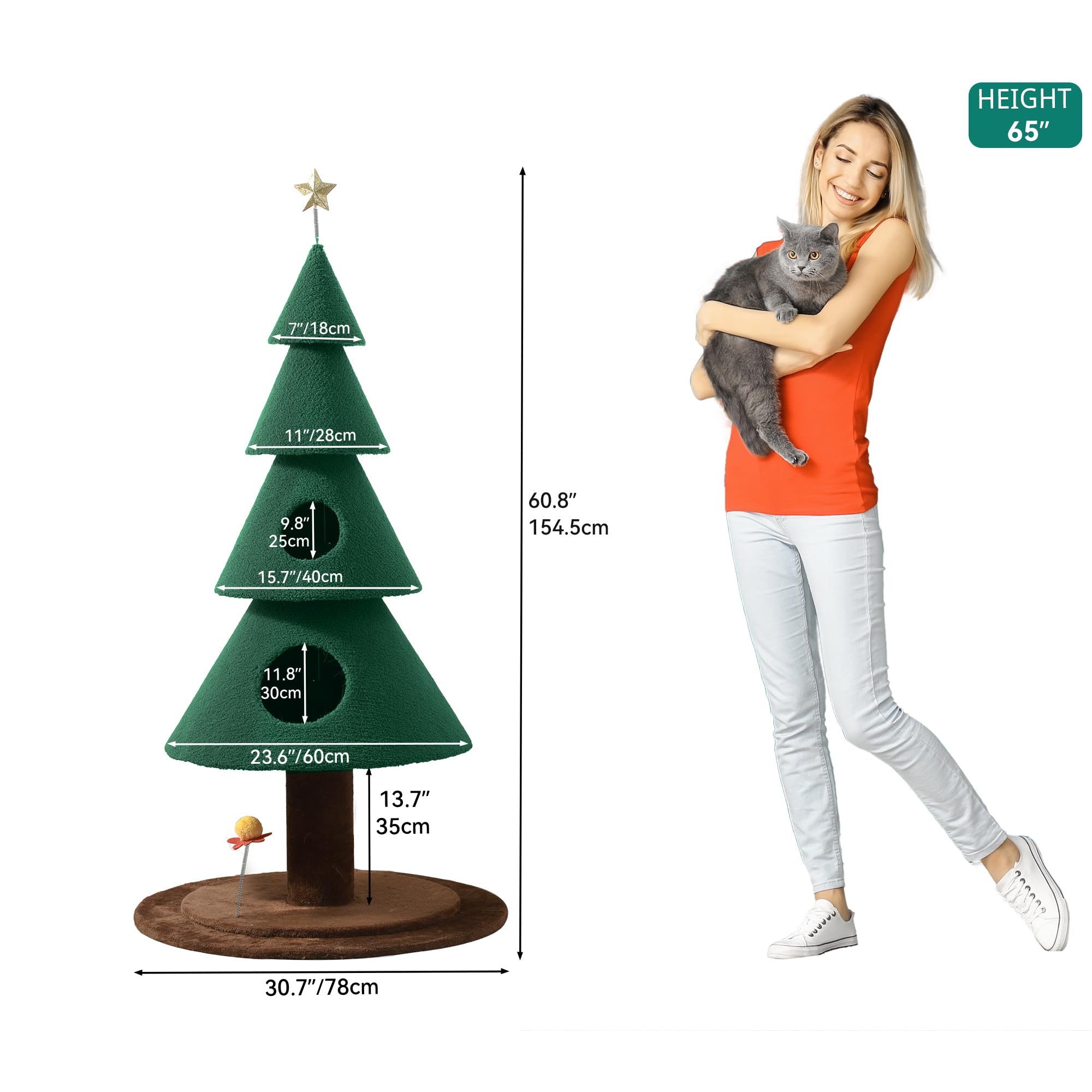 YITAHOME 60 inch Cat Tree for Indoor Cats, Tall Cat Tower Furniture with 2 Large Condos, 5ft Christmas Tree Party Decoration with Cat House and Beds