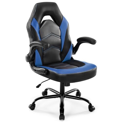 DUMOS Computer Gaming Home Office Chair - Ergonomic Big and Tall Desk with PU Leather Lumbar Support, Height Adjustable High Back Video Game with Flip-up Armrest, Swivel Wheels for Adults