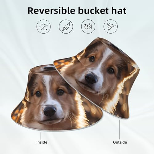 Reflective Bucket Hat Uv Protection Hat Fishing Hat Outdoor Summer Beach Sun Hat Unisex Trendy Dogs and Roses Prints