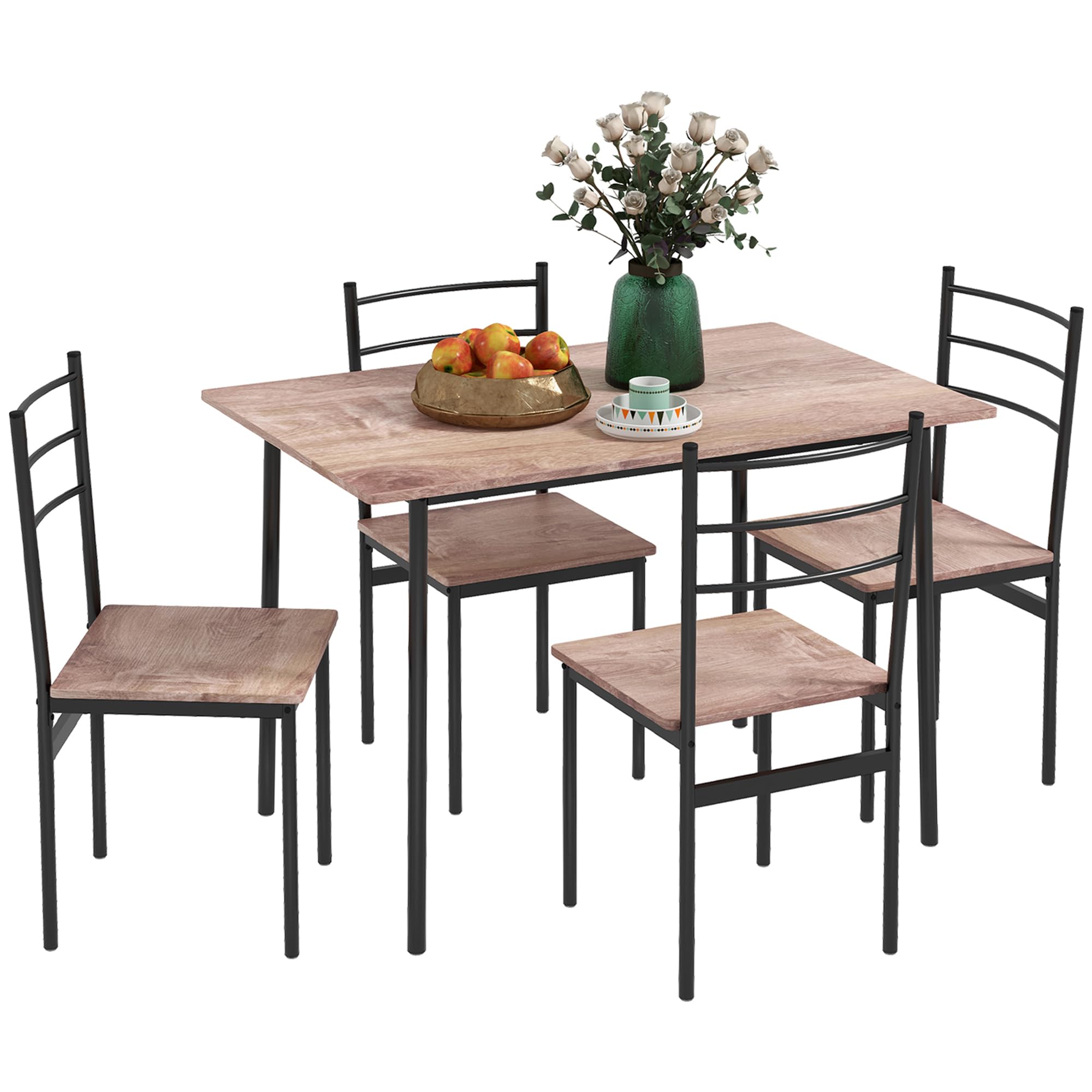 HOMCOM 5 Piece Dining Room Table Set for 4, Space Saving Kitchen Table and Chairs, Rectangle Dining Set with Steel Frame for Breakfast Nook