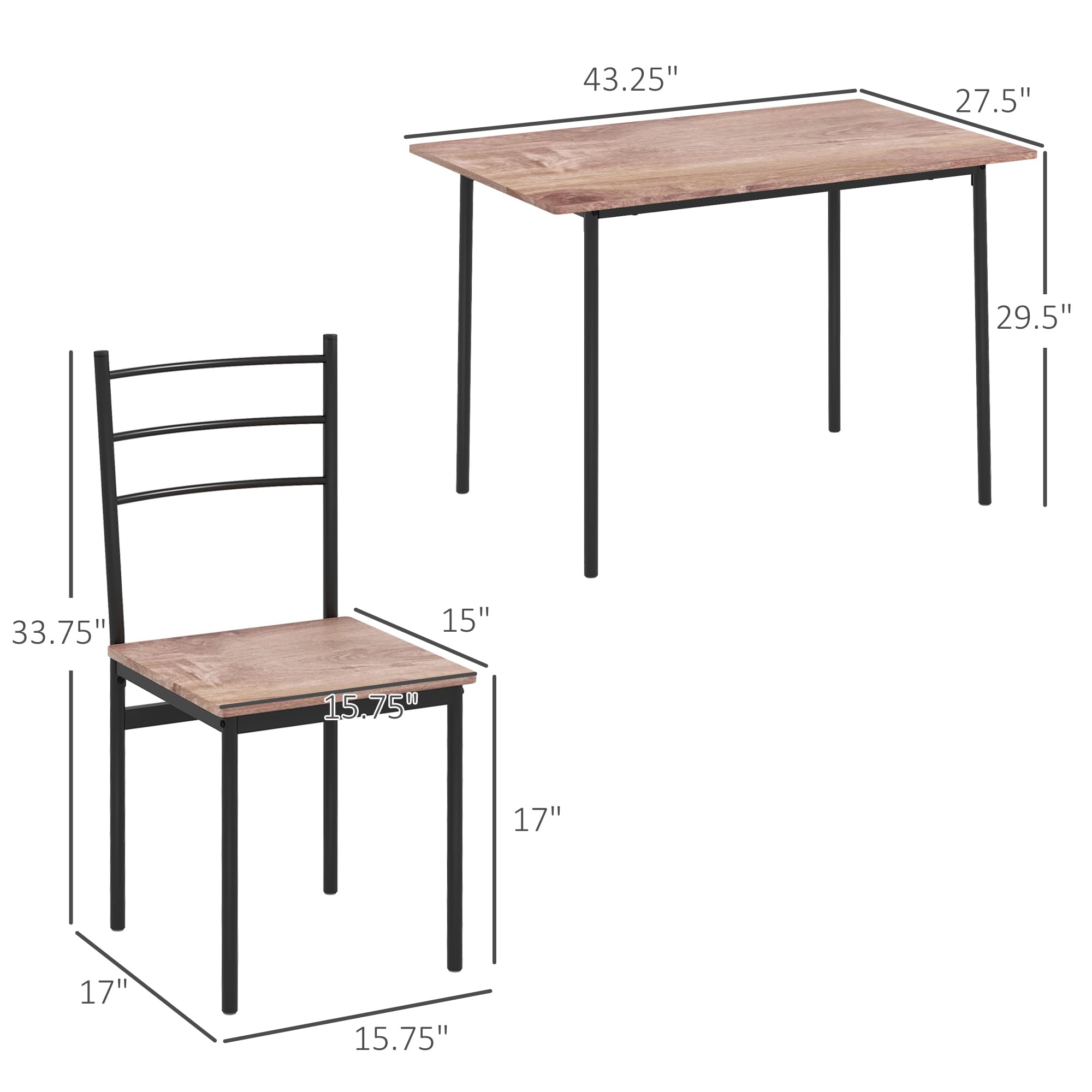 HOMCOM 5 Piece Dining Room Table Set for 4, Space Saving Kitchen Table and Chairs, Rectangle Dining Set with Steel Frame for Breakfast Nook