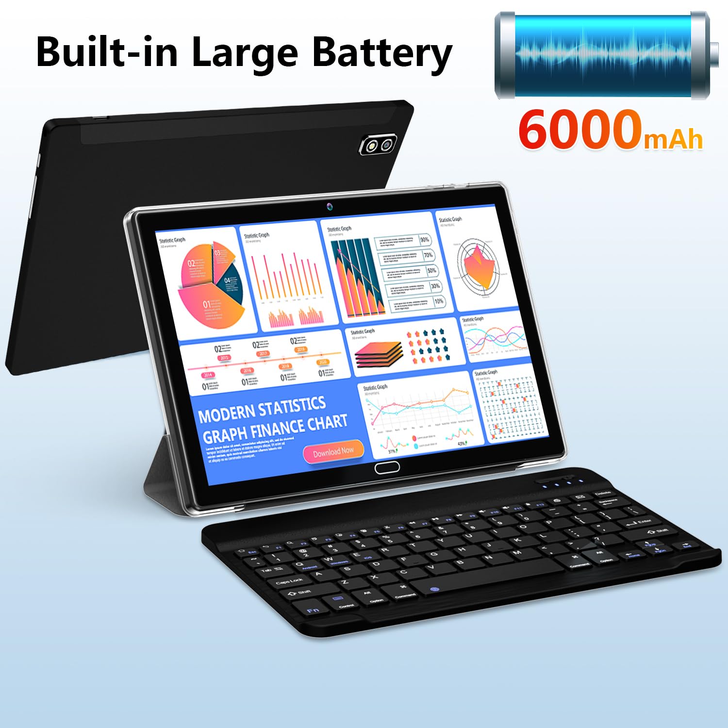 EITOMIN Tablet 2024 Newest Android13 Tablet 10 inch WiFi Tablet,2in1Tablet with Keyboard,4G Cellular 64ROM 1TB Expand Octa-CoreProcessor,FHD1080P,13MP Camera, Bluetooth5.0/GPS/Stylus/Mouse/Case Black