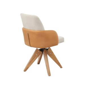 Art Leon Swivel Accent Chair, Modern Desk Chair No Wheels, Fabric Upholstered Armchair with Oak Wood Legs for Living Room Bedroom Home Office, Off White