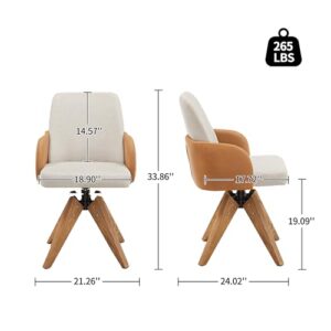 Art Leon Swivel Accent Chair, Modern Desk Chair No Wheels, Fabric Upholstered Armchair with Oak Wood Legs for Living Room Bedroom Home Office, Off White