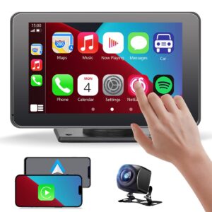 gegaibe wireless car stereo with apple carplay/android auto, portable touch screen car radio multimedia player with bluetooth, backup camera, navigation, mirror link for all vehicles