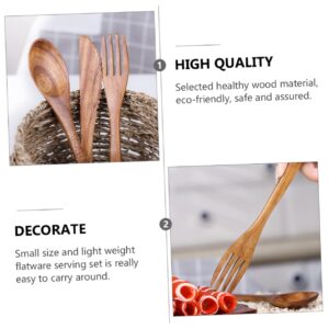 Abaodam 3 Sets Cutlery Spoon Salad Serving Utensils Wooden Utensils for Eating Cake Server Wood Dinnerware Dessert Spoon Pizza Cutter Pudding Spoon Wood Tableware Reusable Dessert Fork