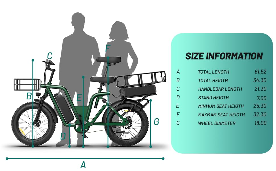 Doulve Electric Bike, 48V 30Ah Dual Battery Electric Bicycle, 60 Miles Long Range E-Bike for Adult with 750W Brushless Motor, 5 Speed Gear Pedal-Assisted Mode, and 20 Inch Cargo Ebike (Green)