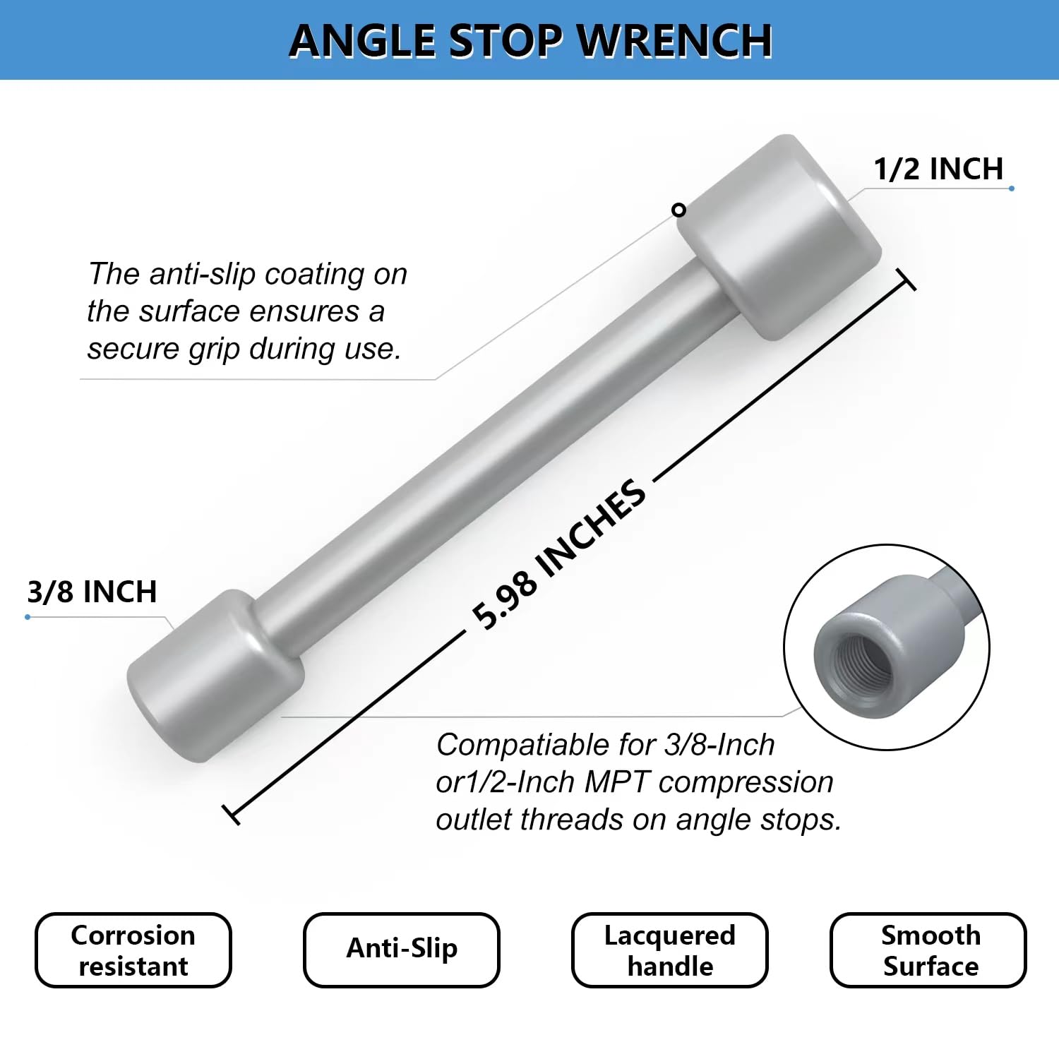 Holdly Plumbing Tools Angle Stop Wrench Kit, Angle-on Wrench Professional Plumber Wrench Tools for Installing New Compression Angle Stop and Removing the Compression Ring