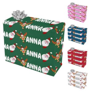 YESCUSTOM Personalized Green Gift Wrapping Merry Christmas Name Paper for Kids Women Men Christmas,Custom Santa Claus Name Wrapping Paper, Gift Wrap Roll 58"x 23"