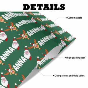 YESCUSTOM Personalized Green Gift Wrapping Merry Christmas Name Paper for Kids Women Men Christmas,Custom Santa Claus Name Wrapping Paper, Gift Wrap Roll 58"x 23"