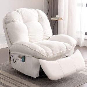 edwell power recliner chair, swivel recliner chair with massage and heated, infinite position, electric rocking glider reclining sofa with usb, usb-c ports for living room (white)