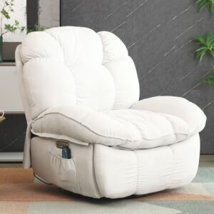 EDWELL Power Recliner Chair, Swivel Recliner Chair with Massage and Heated, Infinite Position, Electric Rocking Glider Reclining Sofa with USB, USB-C Ports for Living Room (White)