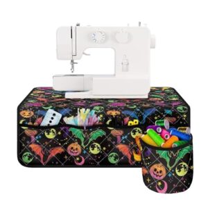 HUISEFOR Halloween Bat Sewing Machine Pad for Table with Pockets, Hippie Sewing Machine Pad Reduce Vibration Waterproof Sew Machine Pad to Reduce Noise