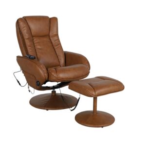 flash furniture massaging multi-position plush recliner with side pocket and ottoman, piece set, brown