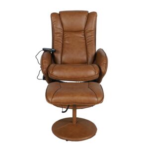 Flash Furniture Massaging Multi-Position Plush Recliner with Side Pocket and Ottoman, Piece Set, Brown