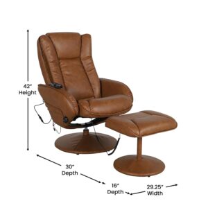 Flash Furniture Massaging Multi-Position Plush Recliner with Side Pocket and Ottoman, Piece Set, Brown