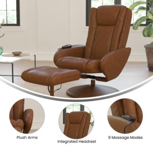 Flash Furniture Massaging Multi-Position Plush Recliner with Side Pocket and Ottoman, Piece Set, Brown