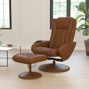 Flash Furniture Massaging Multi-Position Plush Recliner with Side Pocket and Ottoman, Piece Set, Brown