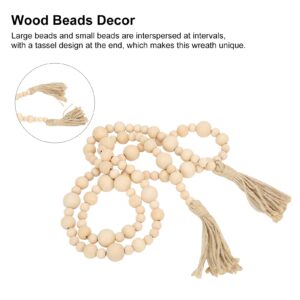 Wood Bead Garland with Tassel, Wooden Farmhouse Beads Rustic Prayer Beads Wall Hanging Decoration for Table, Wall, Shelf, Tray, Christmas Tree, Living Room, Bedroom, Entry Table Decor