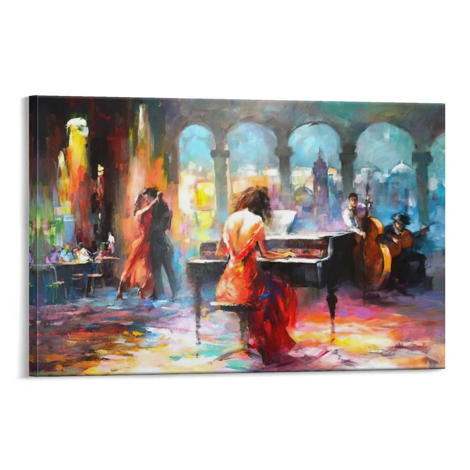 Romantic Couple Canvas, Piano Wall Decor, Sparkling Dance Pleasure Canvas, Abstract Music Wall Decor Canvas Wall Art Living Room Posters Bedroom Paintings And Picture Prints Modern Home Bedroom Decora