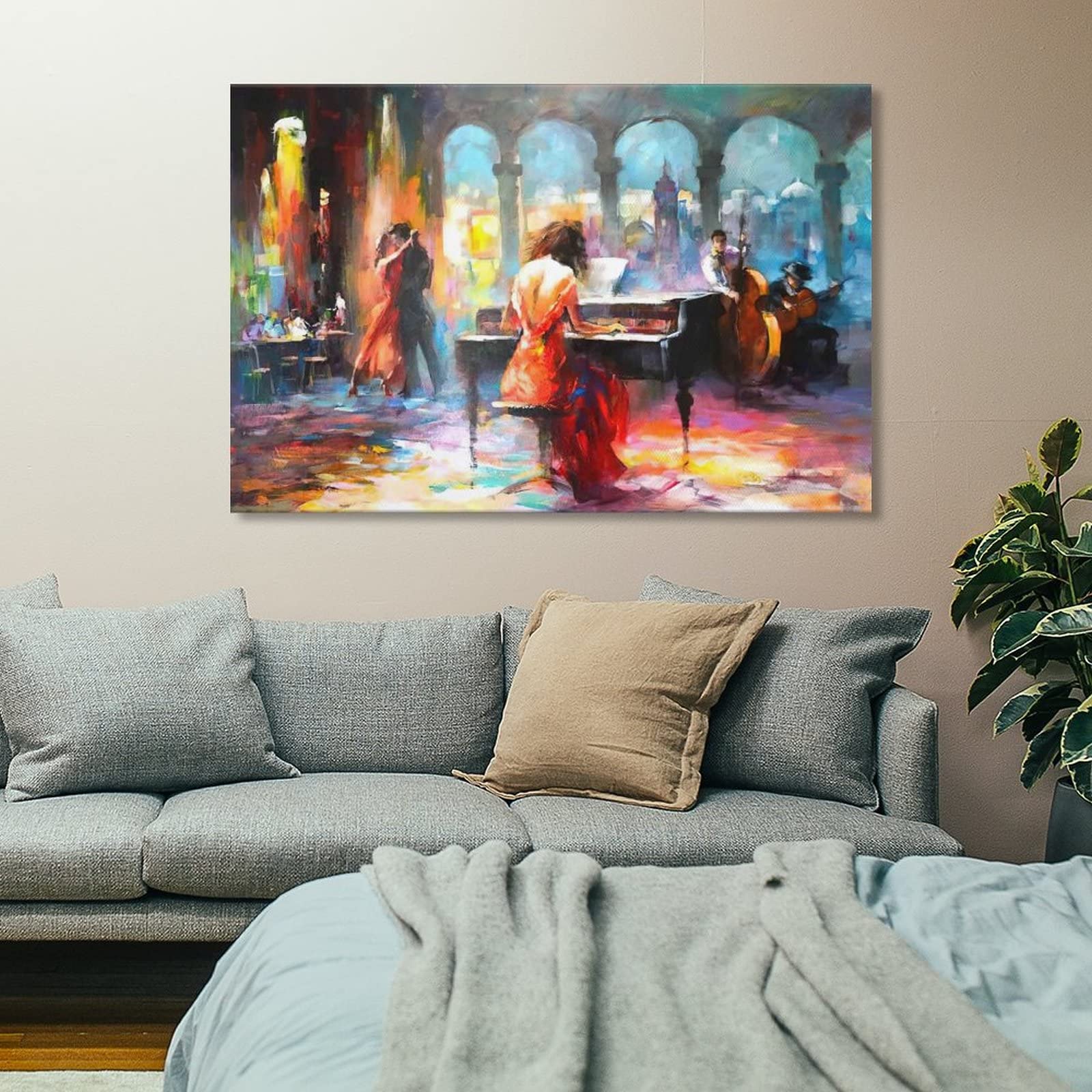 Romantic Couple Canvas, Piano Wall Decor, Sparkling Dance Pleasure Canvas, Abstract Music Wall Decor Canvas Wall Art Living Room Posters Bedroom Paintings And Picture Prints Modern Home Bedroom Decora